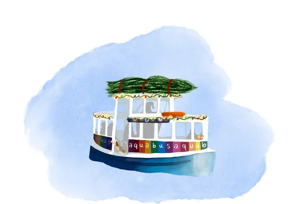 Watercolour painting of an aquabus
