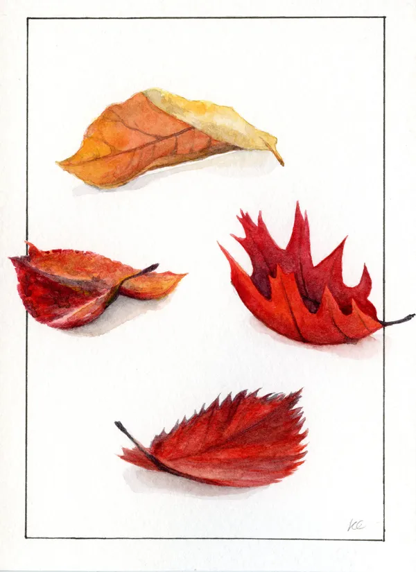 Watercolour portrait of Fall Leaves