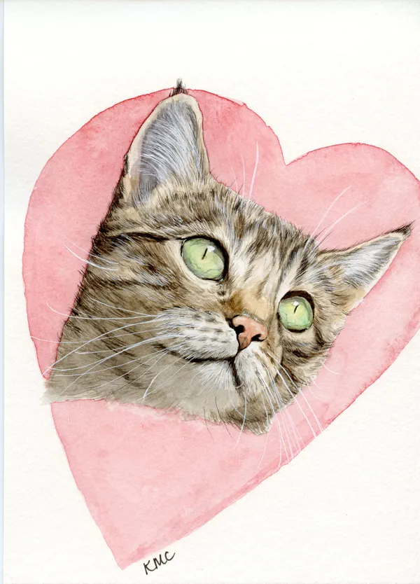 Watercolour portrait of a cat