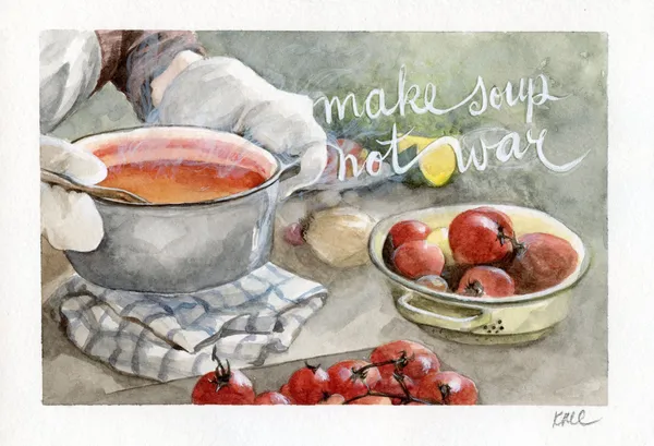 Make Soup Not War watercolour